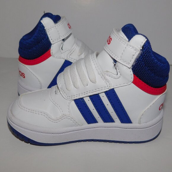 Adidas Hoops Mid 3.0 Toddler 6 6K White Blue Red 3 Stripe Sneaker GZ9650 - Picture 7 of 8